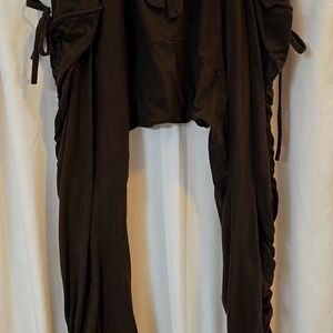 YOGA PANTS ONE SIZE FITS MOST BROWN COTTON STRETCH